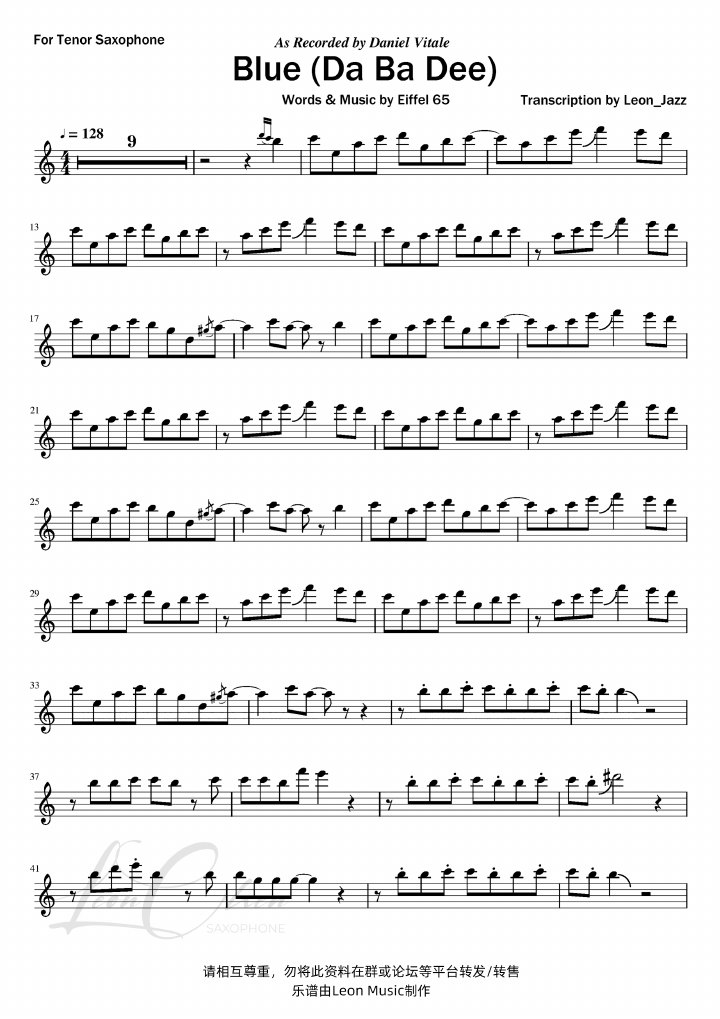 Blue (Da Ba Dee) score preview