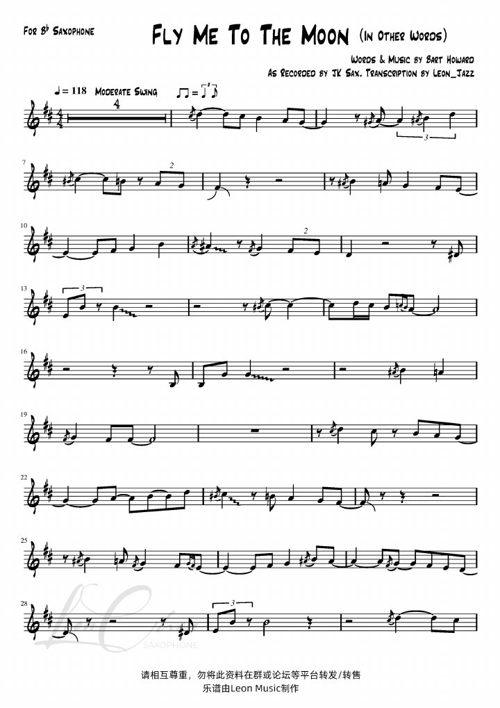 Fly Me To The Moon score preview